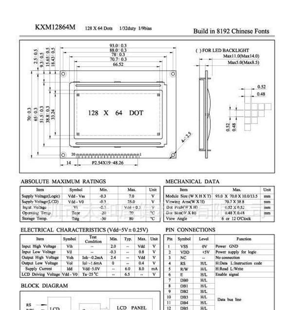 中文字库LCD12864液晶屏 128*64LCM液晶模块