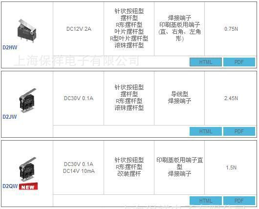 OMRON欧姆龙D2QW-C073H微动开关D2QW密封型超小型针状按钮型