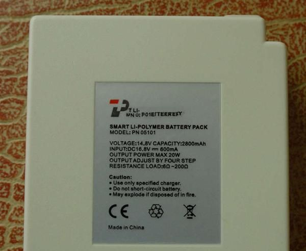 14.8V2.8Ah聚合物温控锂电池，4档功率可调输出，带定时功能