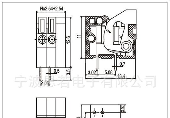 供应弹簧式接线端子  141 弯针 铜方块  间距 2.54mm 环保
