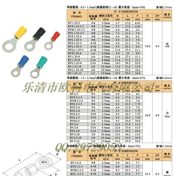 供应O形线鼻子 RV1.25-4冷压接线端子 圆形绝缘线鼻
