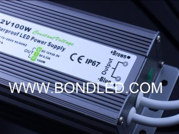 供应12V100W LED灯饰防水电源 LED路灯电源 效率高达90%