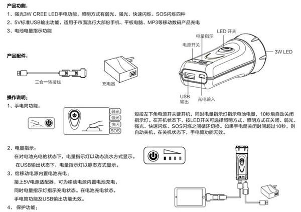 CREE/3W照明手电筒/大容量移动电源/二合一组合/厂家直销/8152