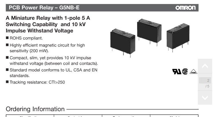 供应OMRON继电器G5NB-1A-E