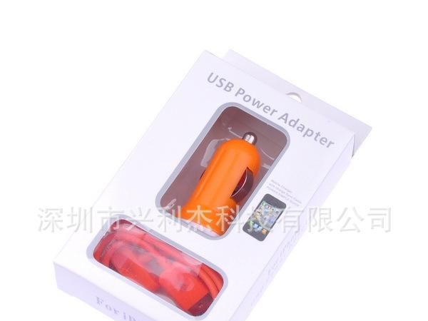 苹果iPhone4 4S 3GS USB车充+USB数据线 盒装 手机配件批发