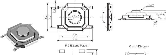 供应5.2x5.2铜头轻触开关5.2x5.2x1.5贴片轻触开关