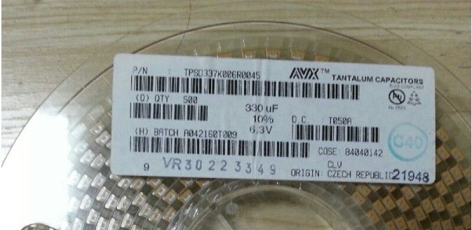 钽电容 TPSD337K006R0045 AVX钽电容 330UF 6.3V D