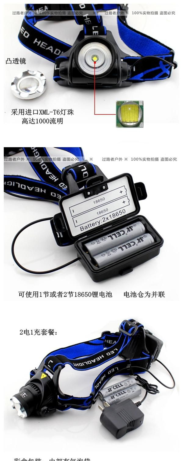 GD001/爆款XML-T6可变焦头灯 拉伸调焦强光T6头灯 3当调光 260g