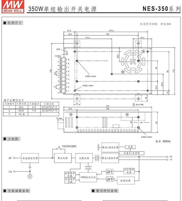 NES-350-48 350W 48V 7.3A明纬开关电源，正宗台湾明纬，青岛汇达