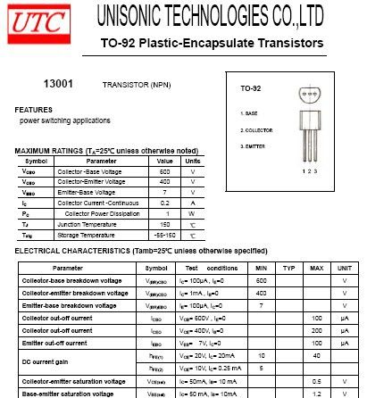 LED电源用三极管 13001 台湾UTC品牌 质量优价格好