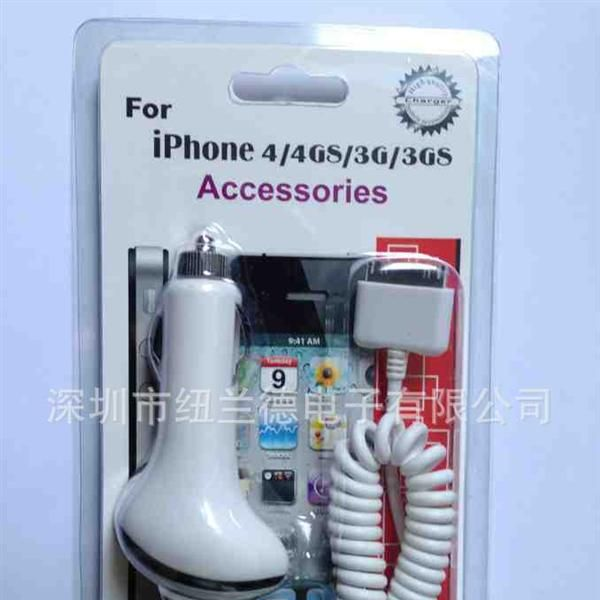 iphone 车载充电器，鸡腿车充for ipod,iphone 4,白壳黑圈车充