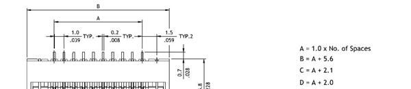 1.0mm(.039) 间距 掀盖 卧式 贴片  FFC/FPC 连接器