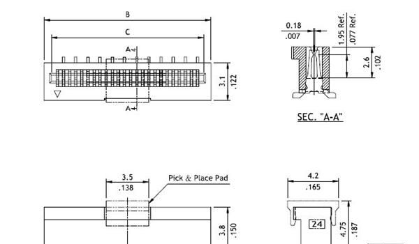 0.50mm(.020") 双向贴片 卧式  FFC/FPC 连接器