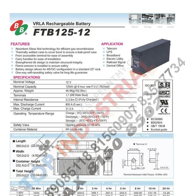 FTB125-12，BB BATTERY，B.B BATTERY，BB电池