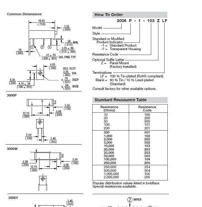 3006P-1-104LF 3006P-104LF 阻值100K欧  微调 玻璃釉电位器