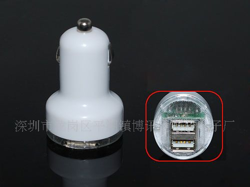 奶嘴型双USB车载充电器,12V-24V汽车充,5V 2.1A 3.1A多口车充