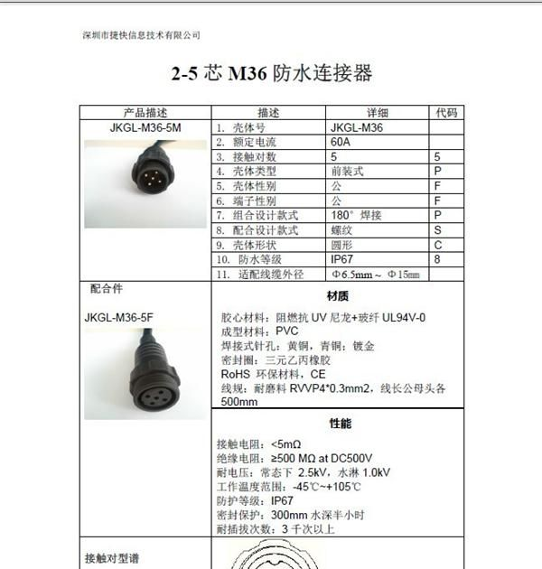 厂家直供 M36 大电流 防水插头 2芯