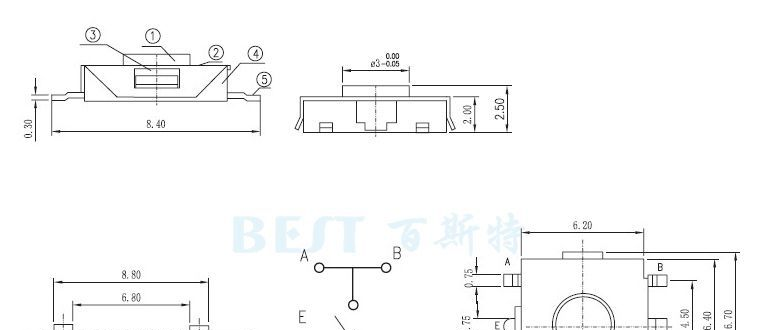 百斯特热销轻触开关，4*4，4.5x4.5 按键贴片轻触开关 热销/低价