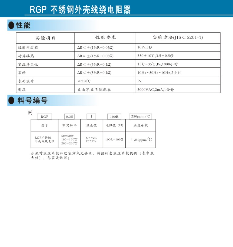 供应RGP 不锈钢外壳线绕电阻器