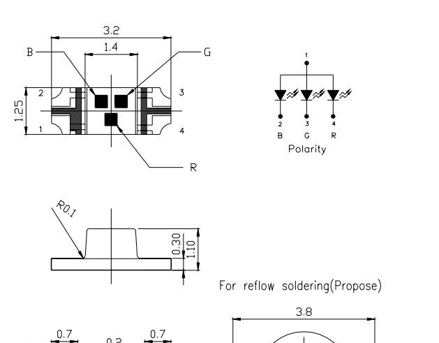 供应亿光3.2x1.25x1.1 (mm)反向全彩贴片LED
