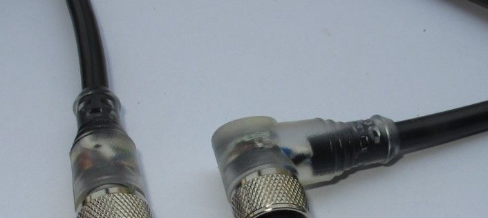 供应M12带LED灯电缆接插件，M12针式直型带电缆连接器、M8插孔、，屏蔽连接器，8口分线盒