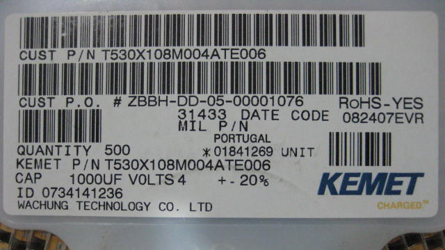 供应贴片钽电容KEMET:T530X108M004ATE006