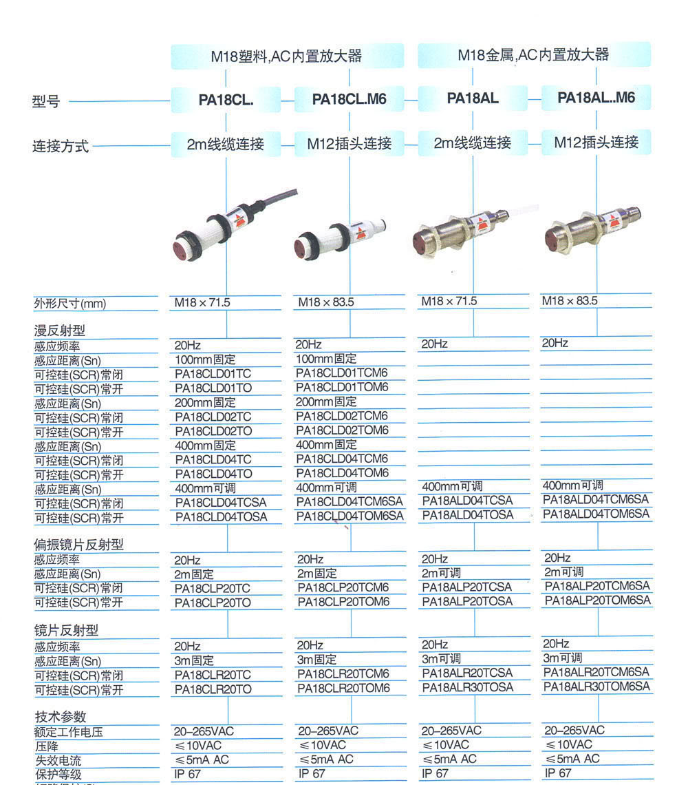 光电传感器 PA18CLD01TC
