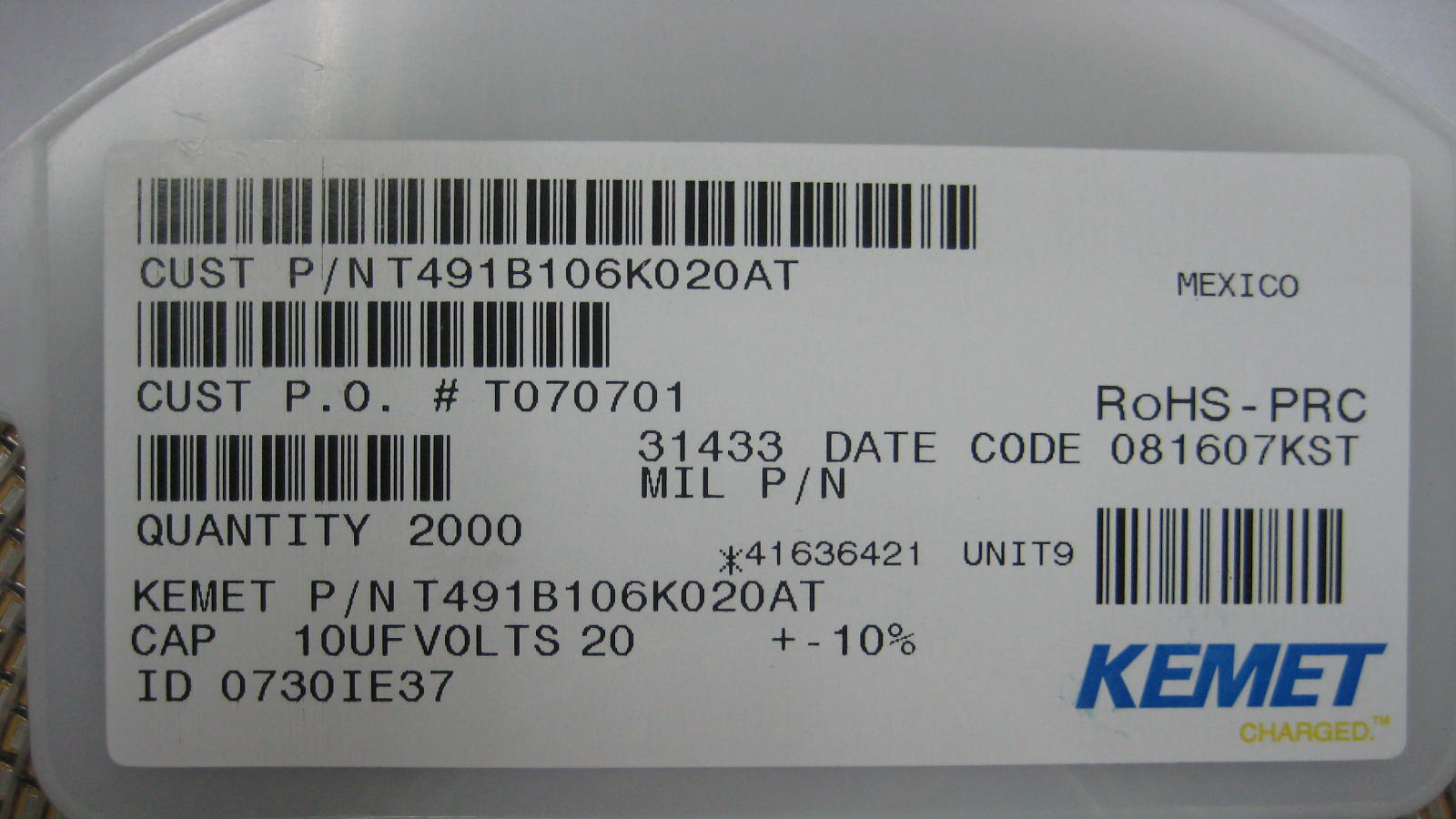 供应贴片钽电容T491B106K020AT 环保新货 价格优惠