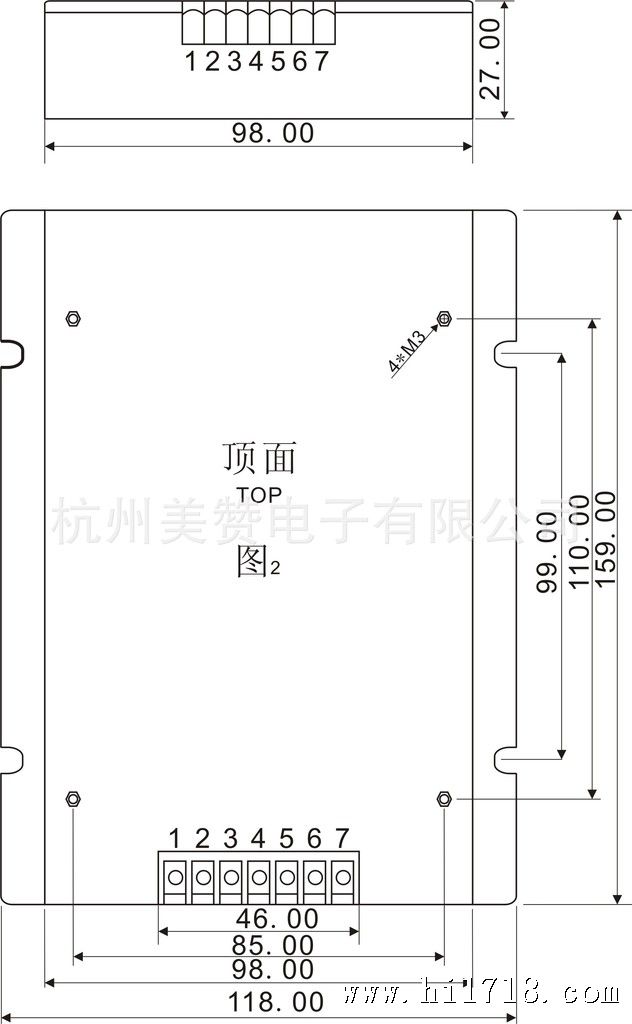 AC转DC电源200W尺寸图,159*118*27mm