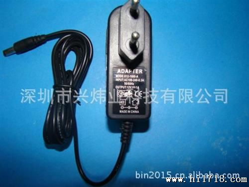 厂家供应12V1A 12W欧规插墙式电源适配器