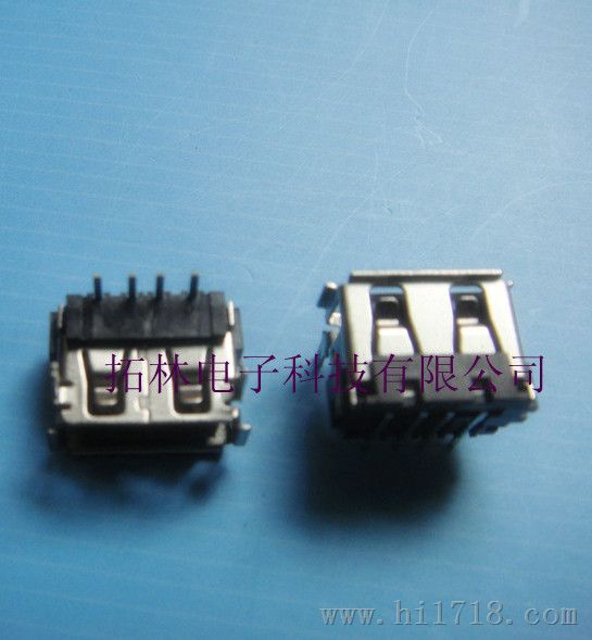 短体 10.0USB母座DIP 90°鱼叉脚加长 双面有胶芯