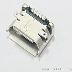 Micro USB接口 5P母座贴片脚带圆孔 带焊位卷边