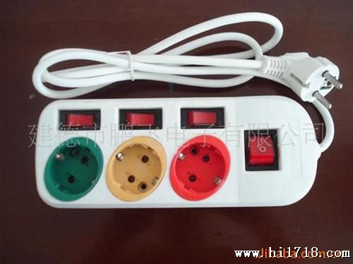 供应彩欧式3孔双排插座带开关并且一孔一开电源连接器PF-603