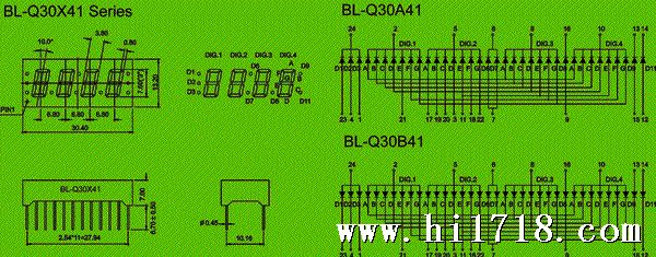 7 Segment LED - Four Digit 0.30" - custom LED Package diagram