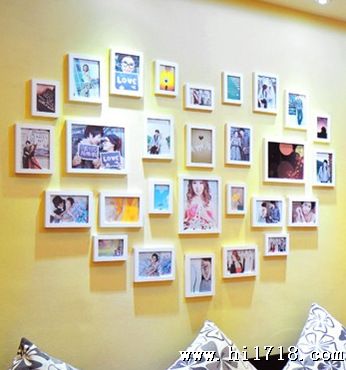 【照片墙安装模板图纸】28框爱心形创意组合相框照片墙