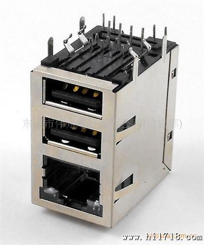 RJ45网络接口带弹片+双层2个U插座 带1000M千兆滤波器变压器