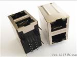 2x1双层竖排针百兆RJ45网络插座带LED灯带滤波器变压器10/100