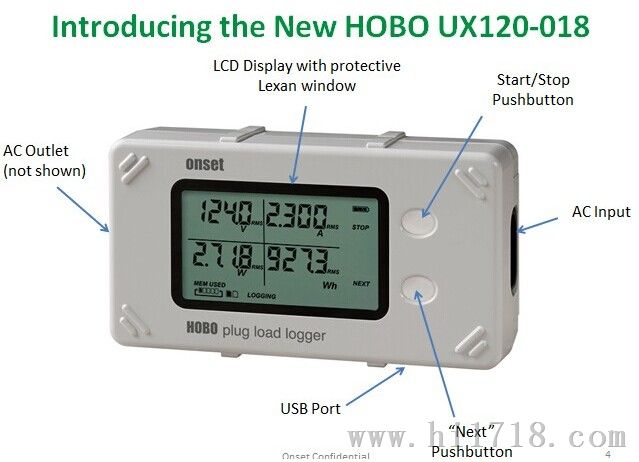 HOBO新型电路功率记录仪电流电压数据自动监测仪UX120-018带LED显示屏
